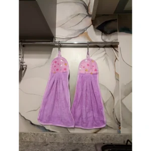 2 Asciugamani da cucina super assorbenti in pile corallo colore rosa lilla 26 x 40 con occhiello per appendere
