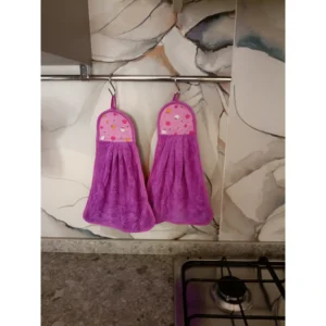 2 Asciugamani da cucina morbidi ed assorbenti colore viola 26 x 40 con occhiello in pile corallo