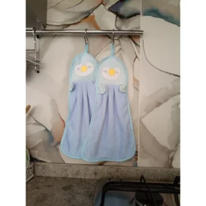 2 Asciugamani a forma di Anatroccolo celeste con occhiello in pile corallo per bagno, cucina e bambini