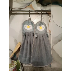 2 Asciugamani a forma di pinguino grigio con occhiello in pile corallo per bagno, cucina e pelli sensibili
