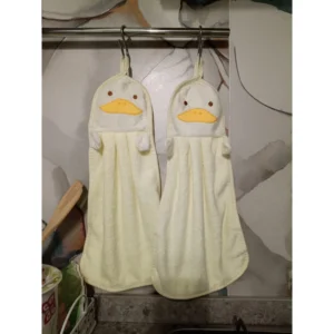 2 Asciugamani a forma di pulcino giallo con occhiello in pile corallo per bagno, cucina e pelli sensibili