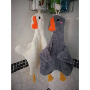 2 Asciugamani da bagno a forma di oca con occhiello in pile corallo per bambini e pelle sensibile