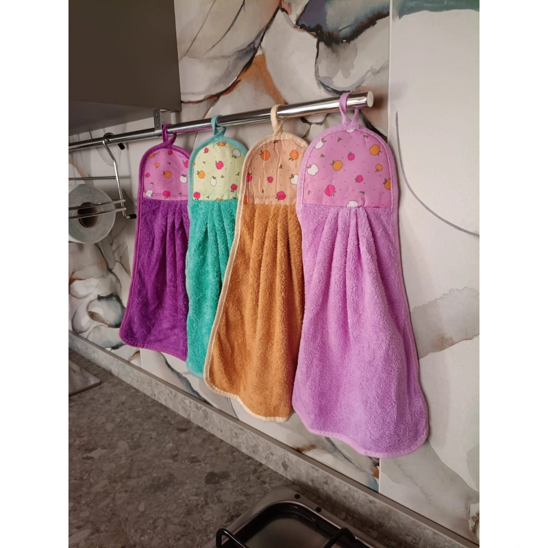 Set 4 Asciugamani da cucina morbidi ed assorbenti in vari colori 26 x 40 con occhiello in pile corallo - immagine 3