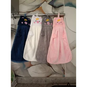 Set 4 Asciugamani a forma di maialino con occhiello in pile corallo per bagno o cucina in diversi colori