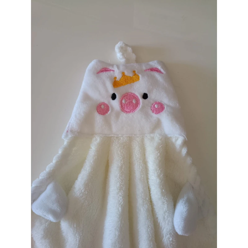 Set 4 Asciugamani a forma di maialino con occhiello in pile corallo per bagno o cucina in diversi colori - immagine 3