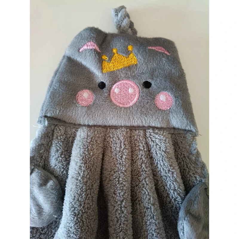 Set 4 Asciugamani a forma di maialino con occhiello in pile corallo per bagno o cucina in diversi colori - immagine 4