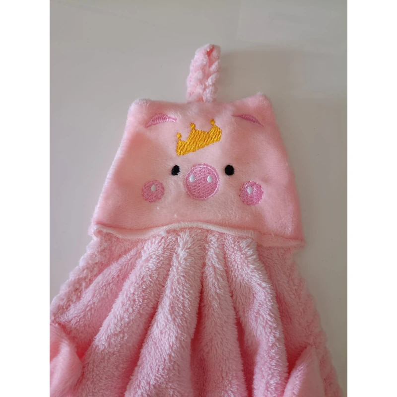 Set 4 Asciugamani a forma di maialino con occhiello in pile corallo per bagno o cucina in diversi colori - immagine 6