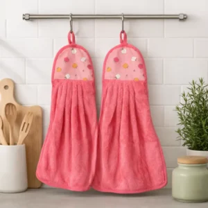 Set 2 asciugamani da cucina rosso in pile corallo 22x36 cm con asola | Morbidi e Super Assorbenti