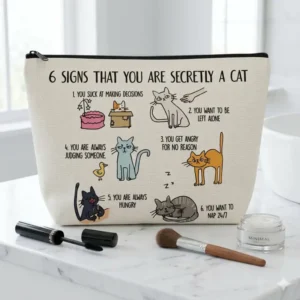 Pochette con Gatti Beige con Zip | Beauty Case Donna | 6 segnali che sei segretamente un gatto