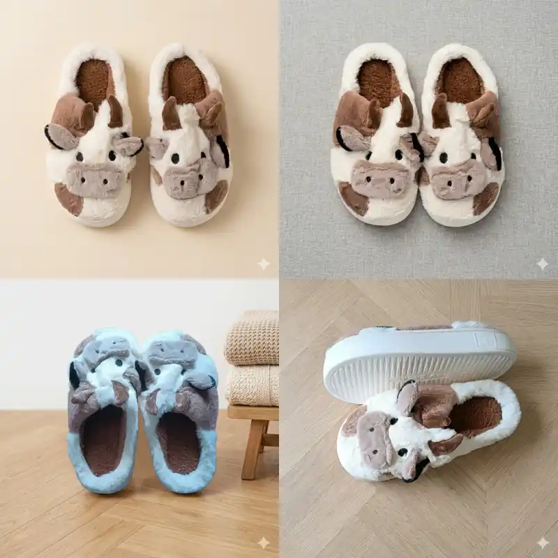 Pantofole da casa mucca morbide con tallone aperto con suola antiscivolo per interno Unisex | Tiene il piede caldo in inverno - immagine 4
