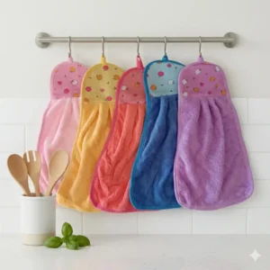 Set da 5 asciugamani da cucina in pile corallo con asola 22 x 36 cm | Asciugamani Multicolore morbidi e Assorbenti