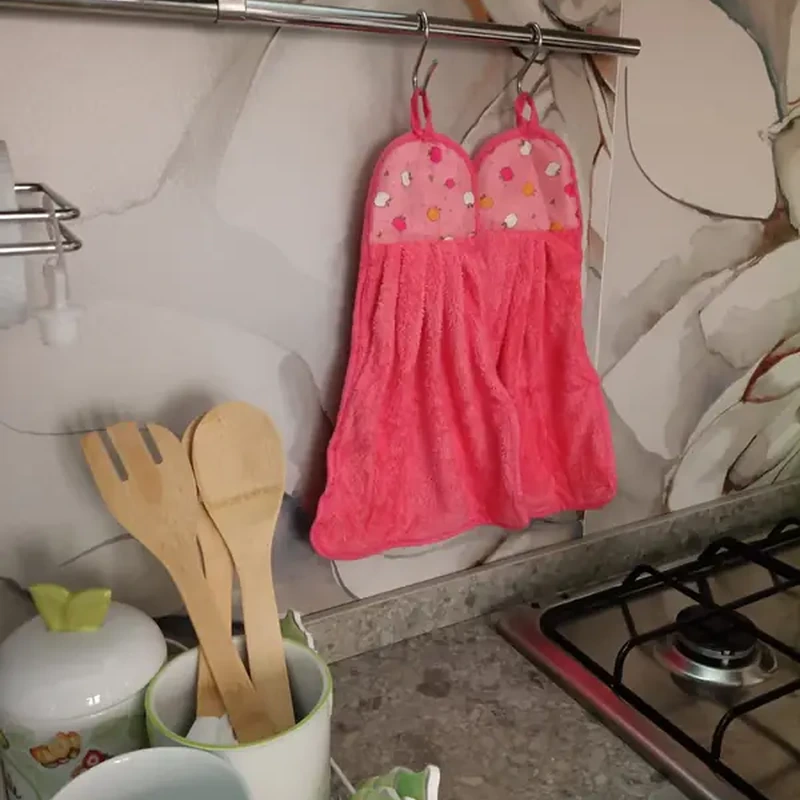 Set 2 asciugamani da cucina rosso in pile corallo 22x36 cm con asola | Morbidi e Super Assorbenti - immagine 5