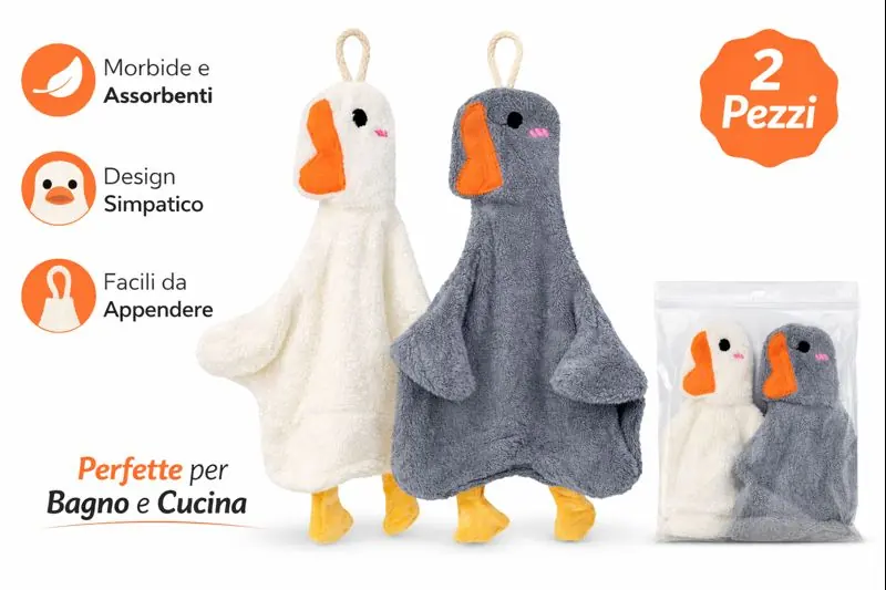 asciugamano oca bianco grigio dettagli