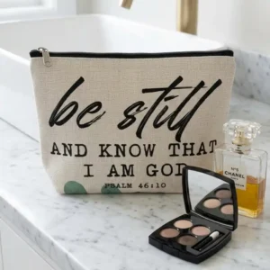 Pochette Be Still and Know | Beauty Case con Verso Biblico | Promuove pace, fiducia e abbandono delle preoccupazioni
