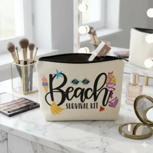 Pochette Beach Survival Kit con Zip | Beauty Case tema estivo con Zip | Pochette per mare, spiaggia, piscina o viaggi estivi