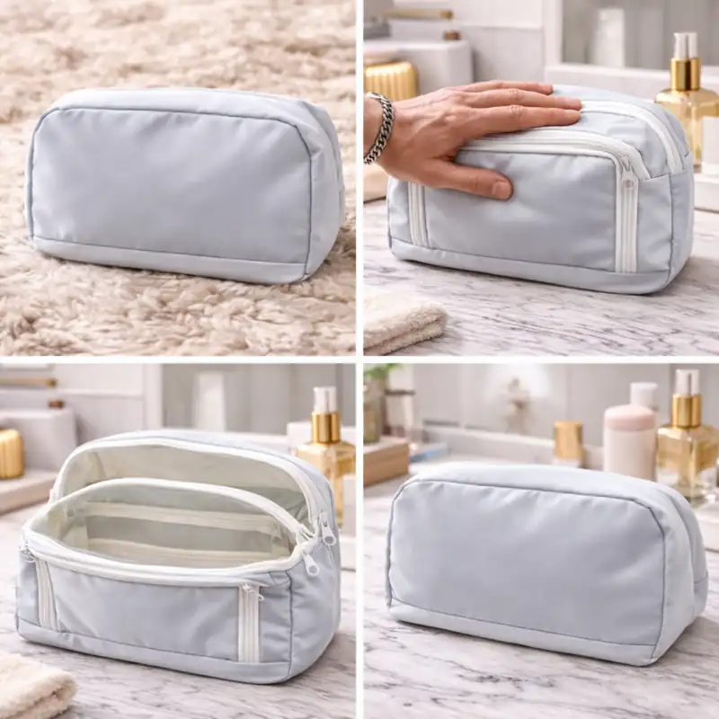 Beauty Case Celeste con Scomparti e Zip | Pochette Donna | Trousse da viaggio, per trucchi e organizer da borsa - immagine 2