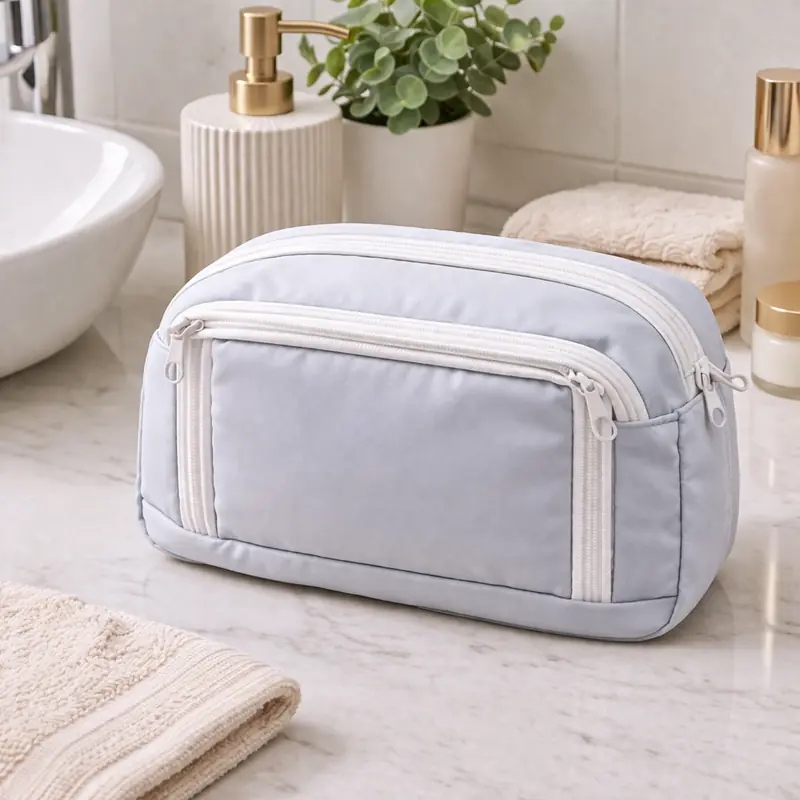 Beauty Case Celeste con Scomparti e Zip | Pochette Donna | Trousse da viaggio, per trucchi e organizer da borsa - immagine 4