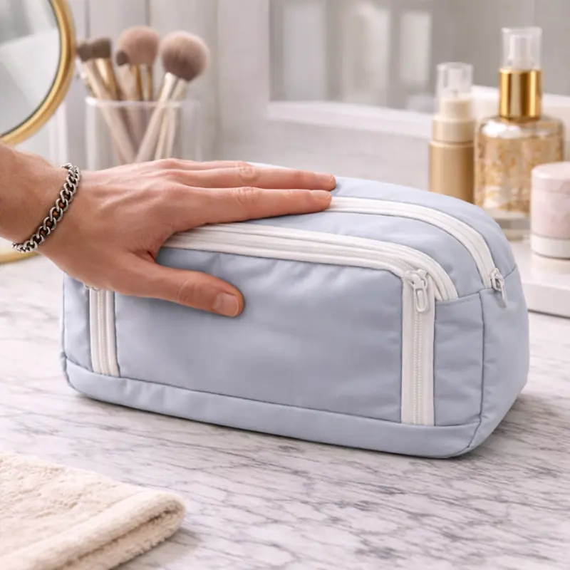 Beauty Case Celeste con Scomparti e Zip | Pochette Donna | Trousse da viaggio, per trucchi e organizer da borsa - immagine 3