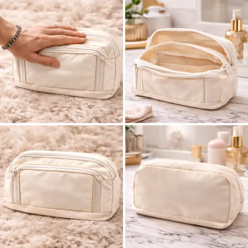 Beauty Case giallo con Doppio Scomparto e Zip | borsa da toilette, trousse da viaggio o organizer beauty - immagine 2