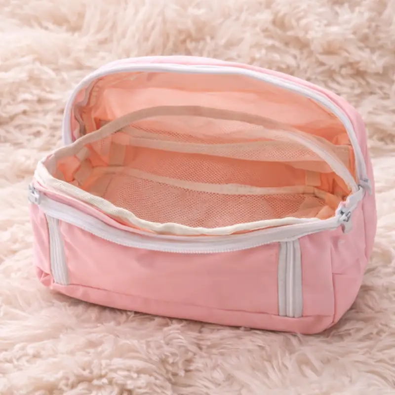 Beauty Case rosa con Doppio Scomparto e Zip | Con vano frontale separato e apertura superiore ampia