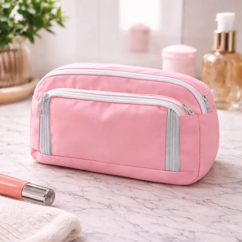 Beauty Case rosa con Doppio Scomparto e Zip | Con vano frontale separato e apertura superiore ampia - immagine 5