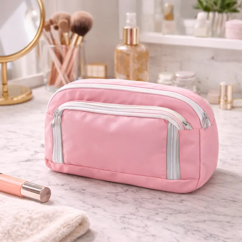 Beauty Case rosa con Doppio Scomparto e Zip | Con vano frontale separato e apertura superiore ampia - immagine 2