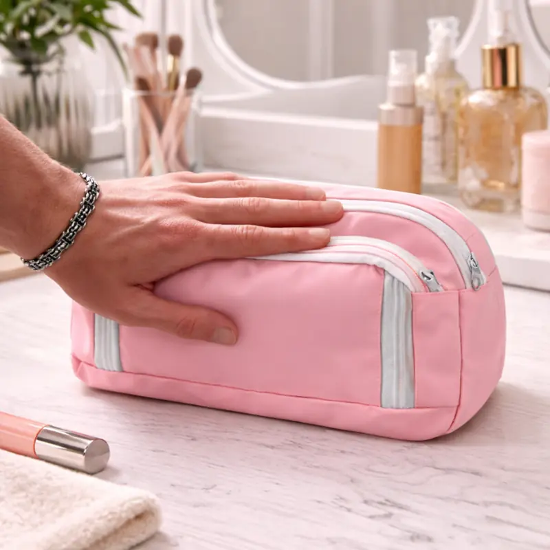 Beauty Case rosa con Doppio Scomparto e Zip | Con vano frontale separato e apertura superiore ampia - immagine 4