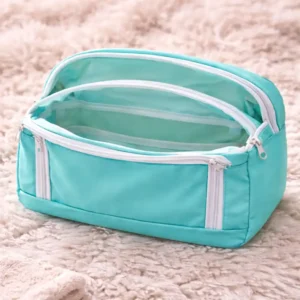 Beauty Case verde acqua con Doppio Scomparto e Zip | Organizer compatto con cerniera per uso quotidiano