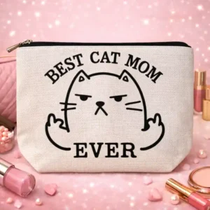 Pochette Best Cat Mom Ever Bianca con Zip | Beauty Case Regalo Cat Lover | Miglior mamma gatta di sempre