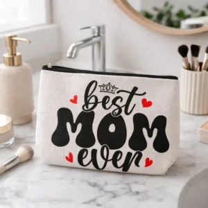 Pochette Best Mom Ever Bianca | Beauty Case Idea Regalo Mamma | Miglior mamma di sempre con cuoricini