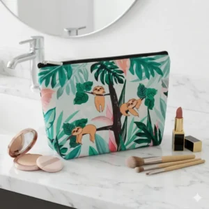 Pochette Bradipo Tropicale | Beauty Case con Fantasia Jungle e Relax | Per amanti degli animali e della natura