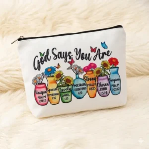 Pochette God Says You Are con Zip e Vasi Fioriti | Beauty Case con Versetti Biblici, messaggio positivo e ricco di significato
