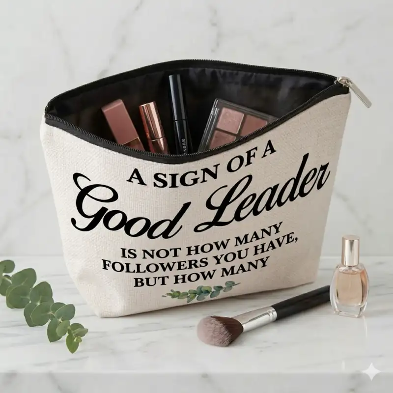 Pochette Good Leader Beige con Zip | Beauty Case Donna | Messaggio motivazionale: Un segnale di Buon Leader è - immagine 4