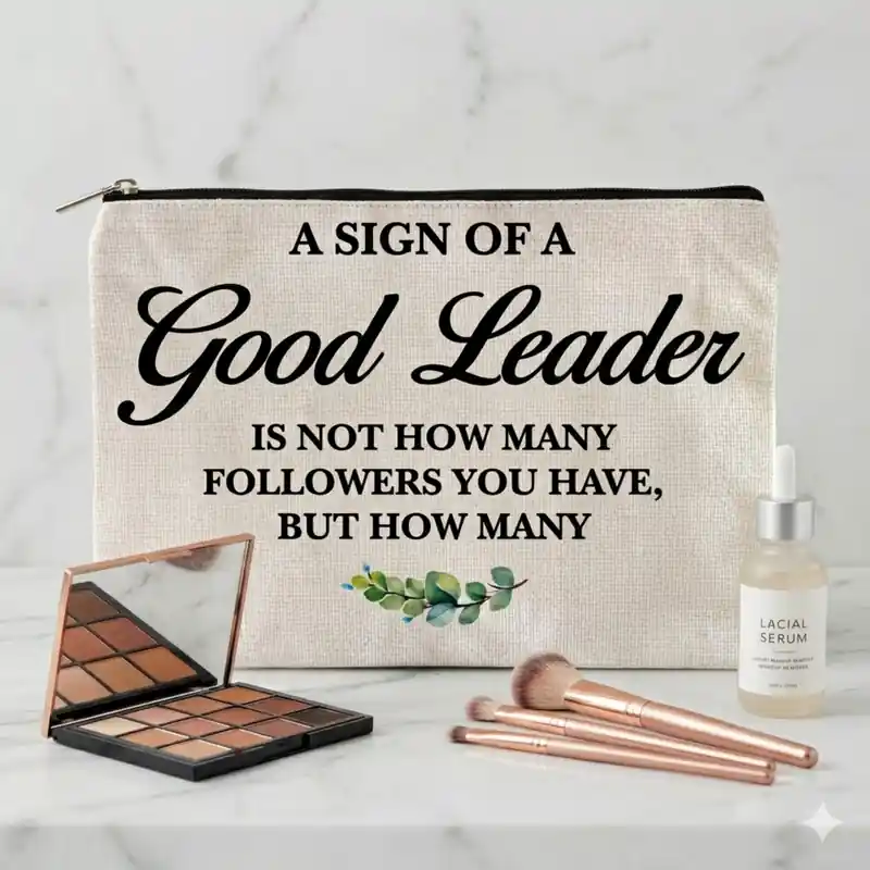 Pochette Good Leader Beige con Zip | Beauty Case Donna | Messaggio motivazionale: Un segnale di Buon Leader è - immagine 2