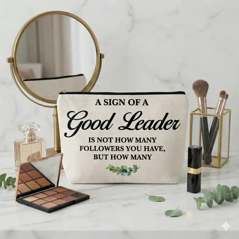 Pochette Good Leader Beige con Zip | Beauty Case Donna | Messaggio motivazionale: Un segnale di Buon Leader è