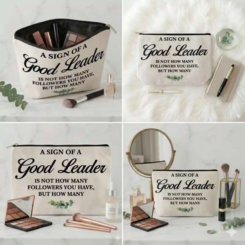 Pochette Good Leader Beige con Zip | Beauty Case Donna | Messaggio motivazionale: Un segnale di Buon Leader è - immagine 5