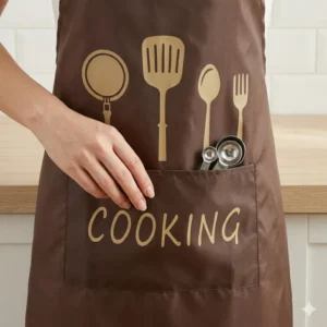 Grembiule da Cucina Marrone Cioccolato con Stampa Dorata – Protezione dagli schizzi e Tasca porta oggetti