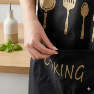 Grembiule da Cucina nero con Stampa Dorata – Protezione dagli schizzi e Tasca frontale porta oggetti