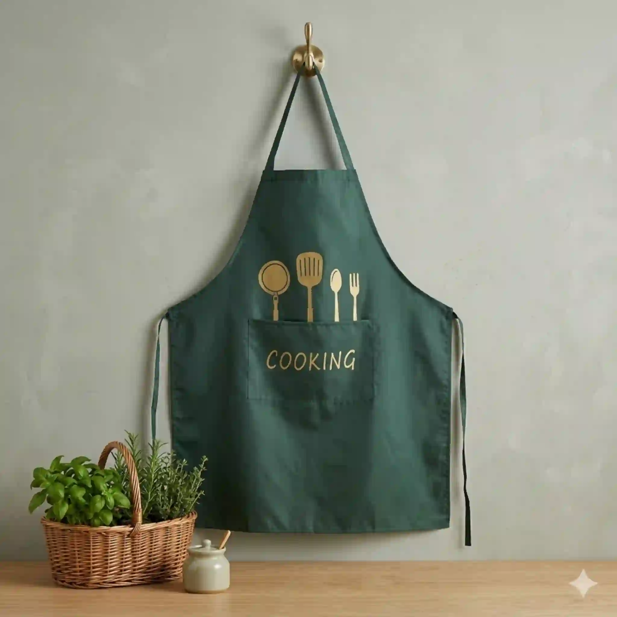 Grembiule da Cucina verde con Stampa Dorata – Protezione dagli schizzi e Tasca frontale per piccoli accessori - immagine 2