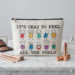 Pochette It’s Okay to Feel All the Feels con Zip | Beauty Case con Messaggio Positivo | Va bene provare tutte le emozioni