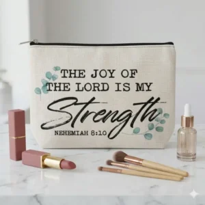 Pochette The Joy of the Lord Is My Strength | Beauty Case con Versetto Biblico | La gioia del Signore è la mia forza