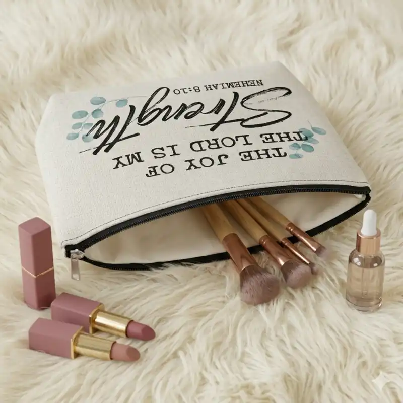 Pochette The Joy of the Lord Is My Strength | Beauty Case con Versetto Biblico | La gioia del Signore è la mia forza - immagine 4