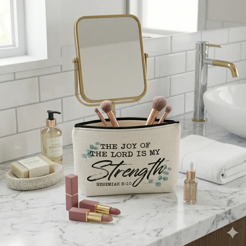 Pochette The Joy of the Lord Is My Strength | Beauty Case con Versetto Biblico | La gioia del Signore è la mia forza - immagine 2