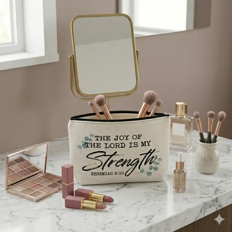 Pochette The Joy of the Lord Is My Strength | Beauty Case con Versetto Biblico | La gioia del Signore è la mia forza - immagine 5