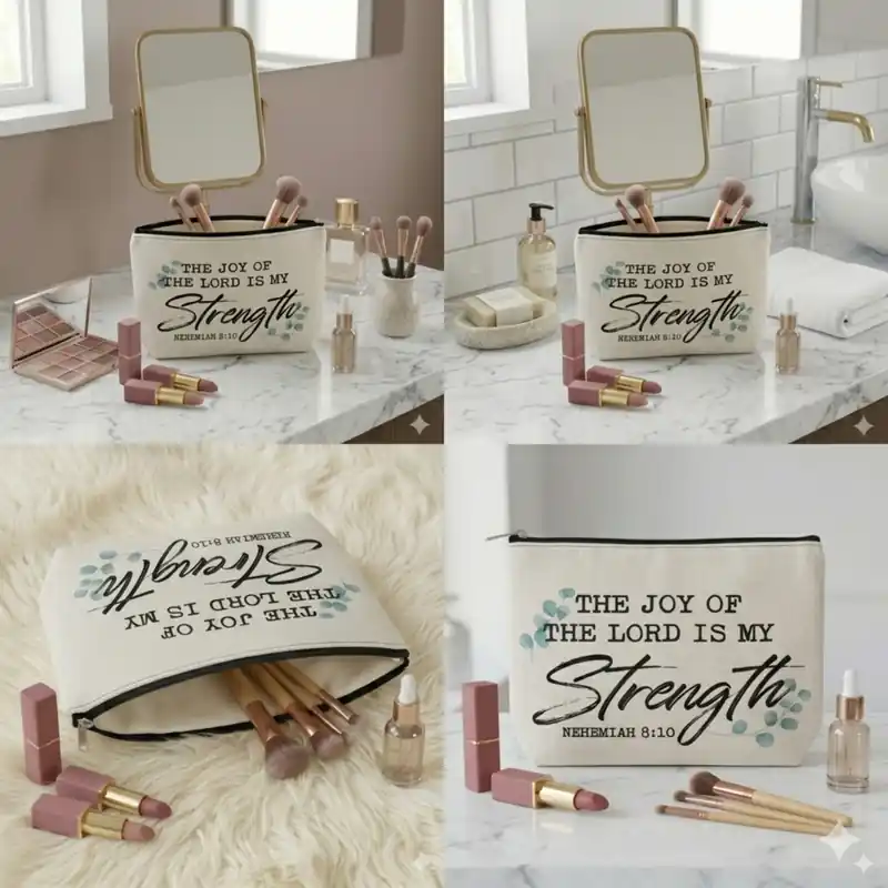 Pochette The Joy of the Lord Is My Strength | Beauty Case con Versetto Biblico | La gioia del Signore è la mia forza - immagine 3