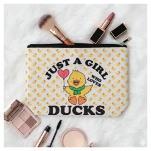 Pochette Just a Girl Who Loves Ducks con Zip | Beauty Case Idea Regalo con anatra e palloncino a forma di cuore