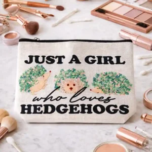 Pochette Just a Girl Who Loves Hedgehogs con Zip | Beauty Case Ricci | Idea regalo per donne che amano gli animali