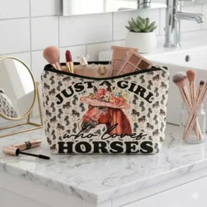 Pochette Just a Girl Who Loves Horses con Zip | Beauty Case idea regalo per gli amanti del Cavallo ed equitazione