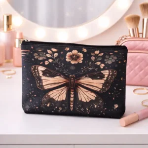 Pochette Falena Floreale con Zip | Beauty Case Elegante con come idea regalo con fiori, foglie e dettagli botanici