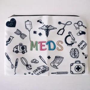 Pochette per medicine Bianca con Zip e Icone Mediche | Beauty Case con Grafica Medical per chi lavora o studia in ambito sanitario